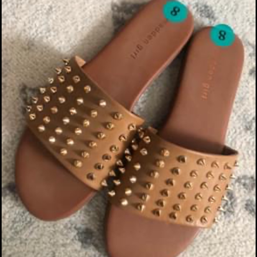 Madden girl studded slides tan
